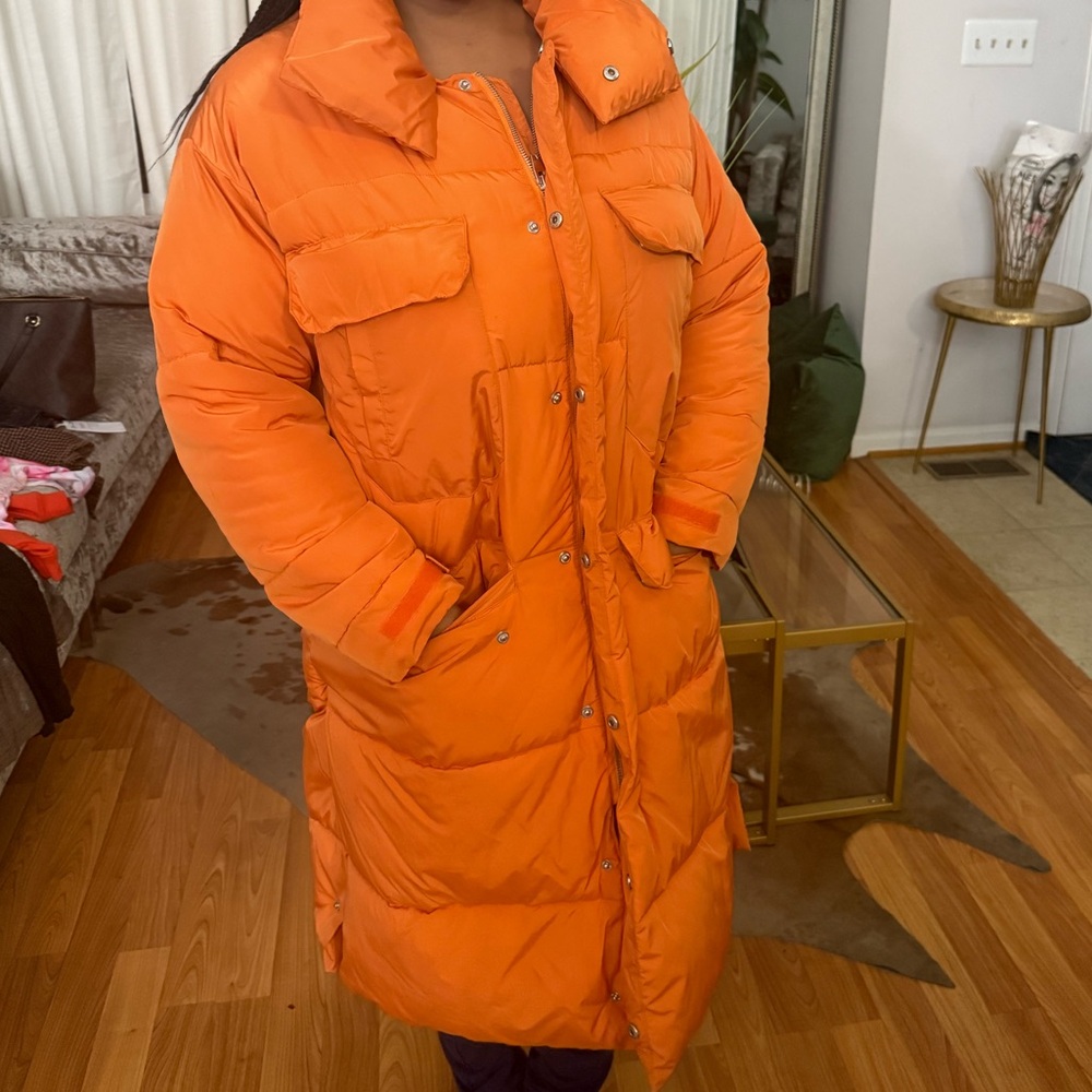 Fashion Nova Bright Orange Puffer Jacket